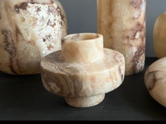 Alabast lysestage - Lantern/brun