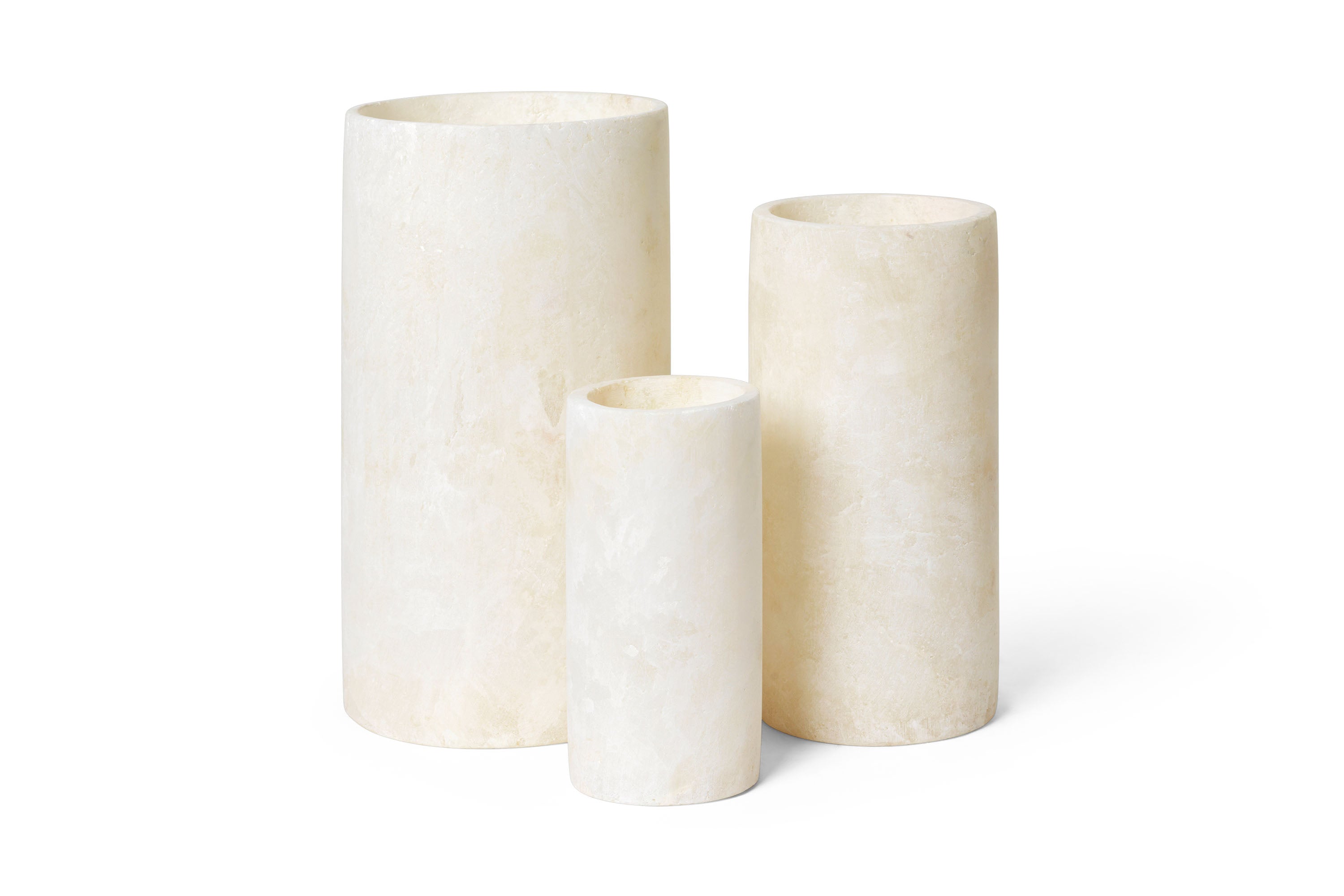 Alabast lysestage - Cylinder/hvid