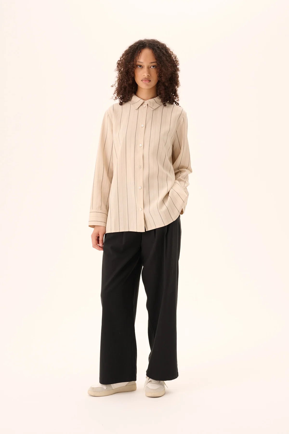 Skjorte - Seira Striped Tencel - Ecru black stripe