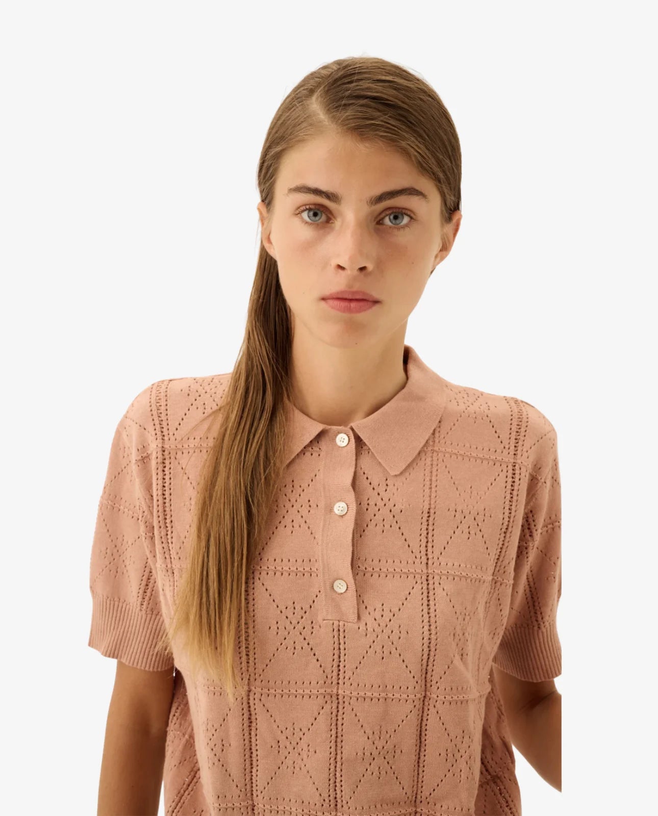 Bluse - Kuri Cotton Linen Knit - Powder Rose