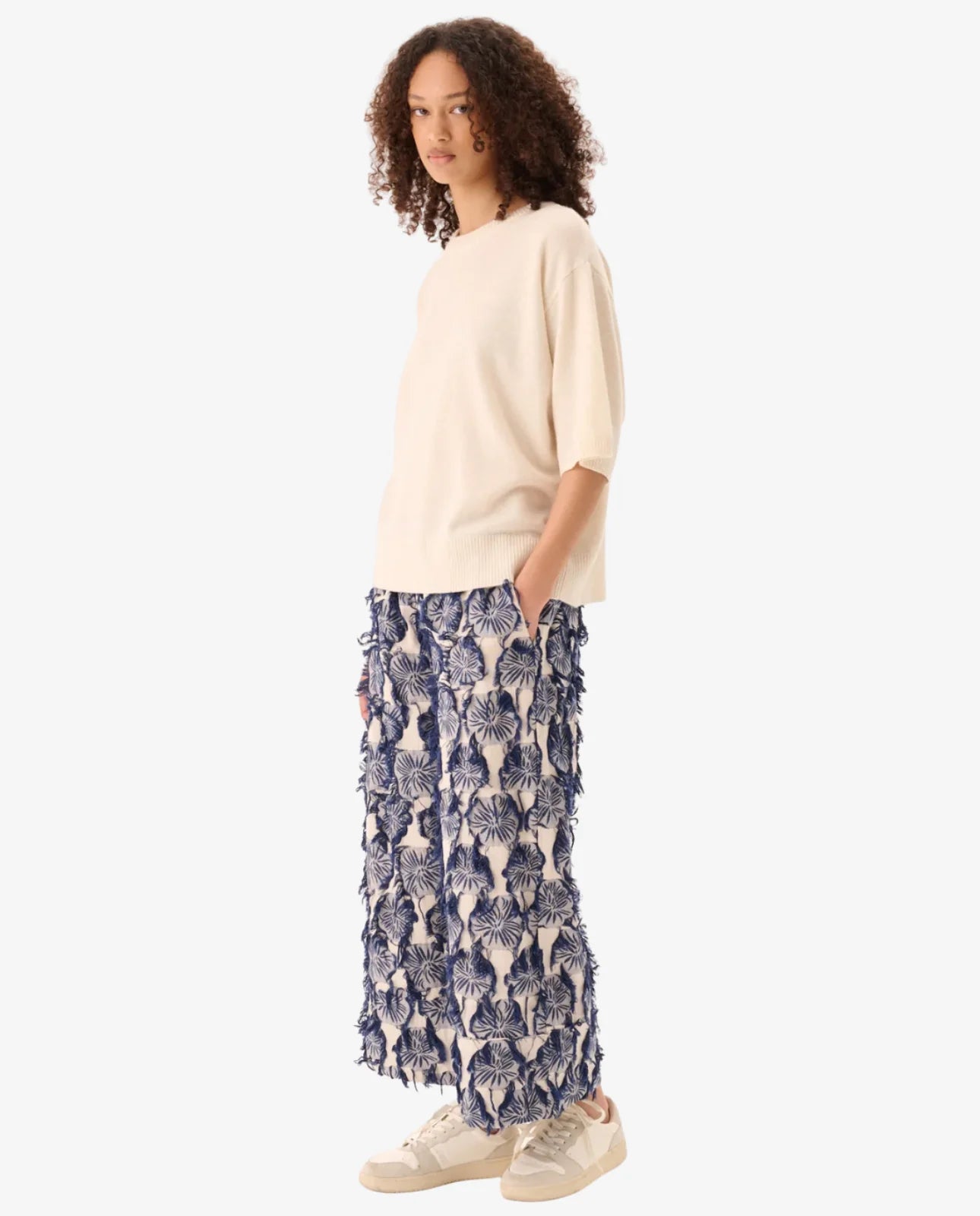 Bukser Page Fil Coupe Flower - Navy/Sand