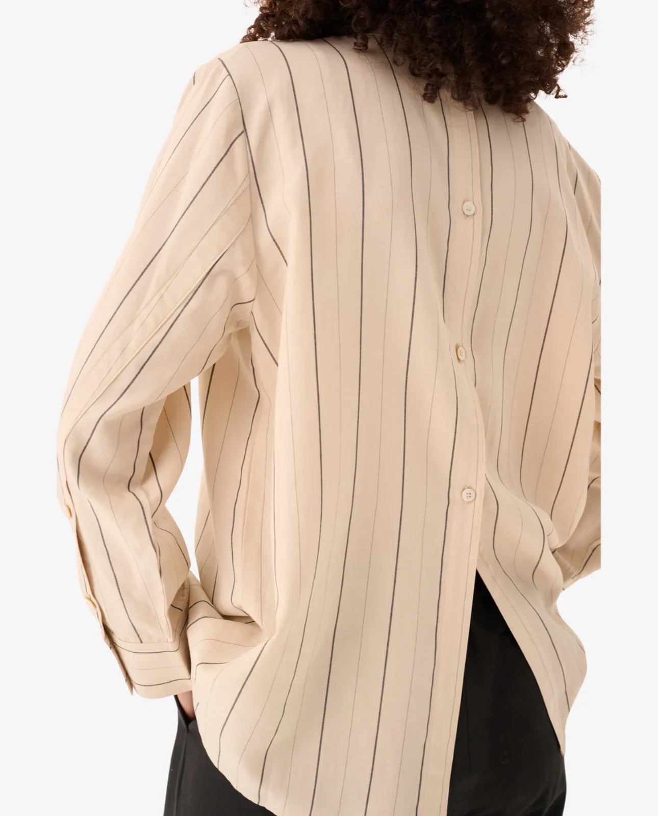 Skjorte - Seira Striped Tencel - Ecru black stripe