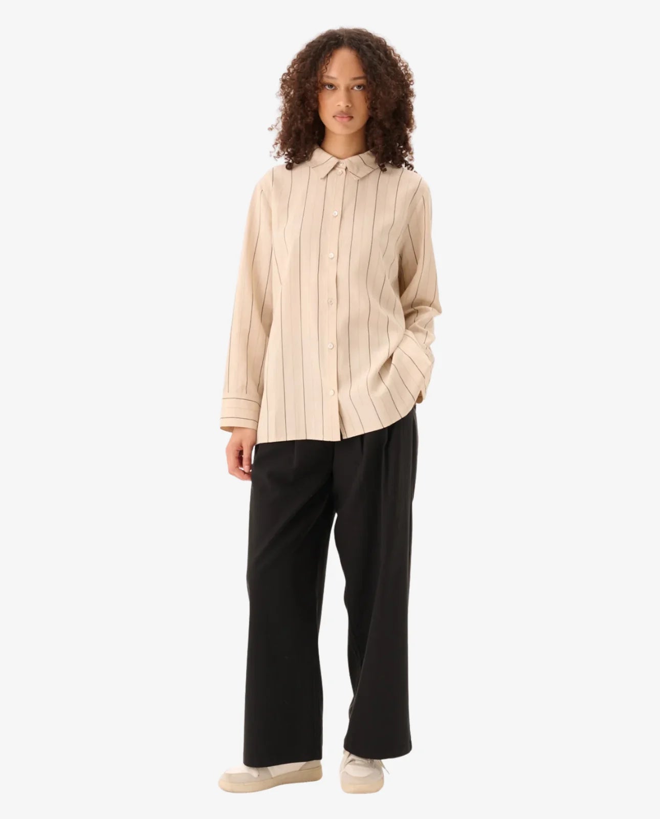 Skjorte - Seira Striped Tencel - Ecru black stripe